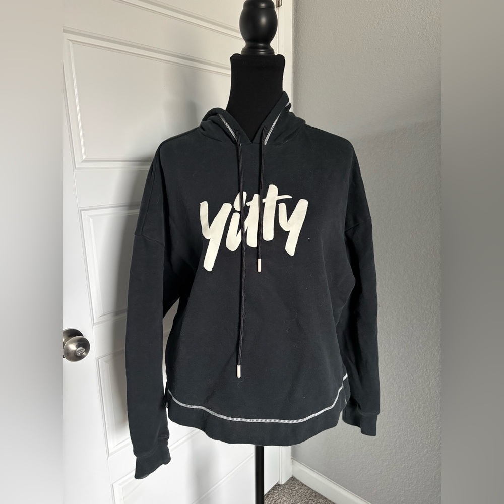 YITTY black hoodie with white stitching